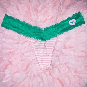 VS PINK Originals Green And Pink Lace Thong